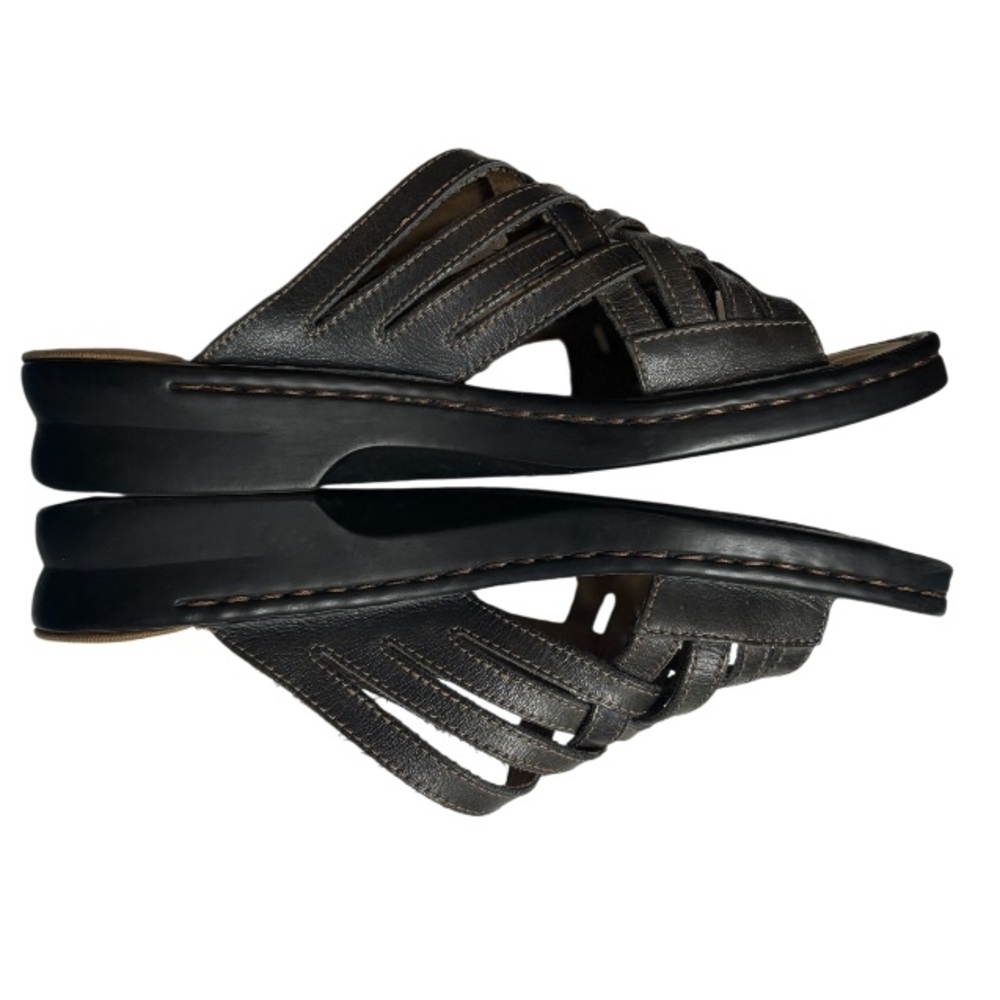 Clarks Lexi Sandals Brown Leather Womens Size 9 Comfort Strappy Wedge Sandals - Picture 8 of 12